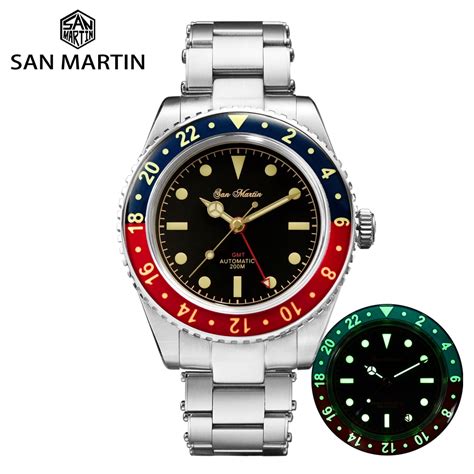 Utc/gmt is 05:00 on wednesday, july 28, 2021. San Martin Diver Retro GMT Luxury Sapphire Rivet Bracelet ...