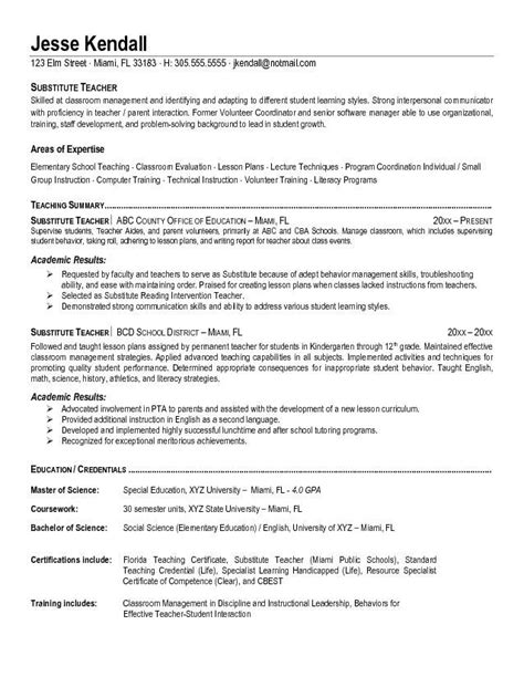 substitute teacher resume  template collection