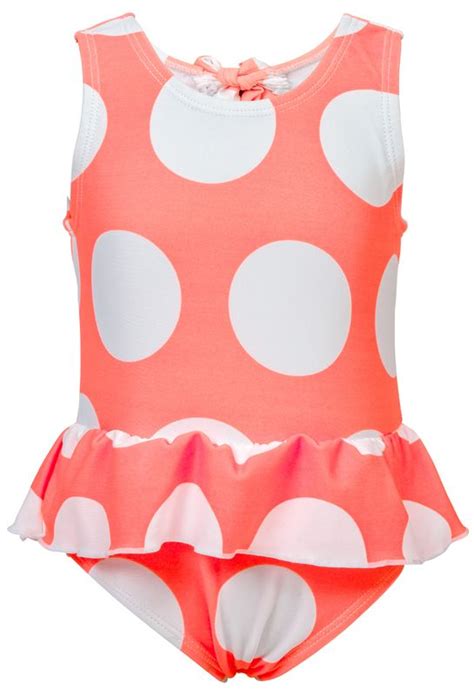 Neon Coral Spot Skirt Swimsuit Girls One Piece Swimsuit Skirted