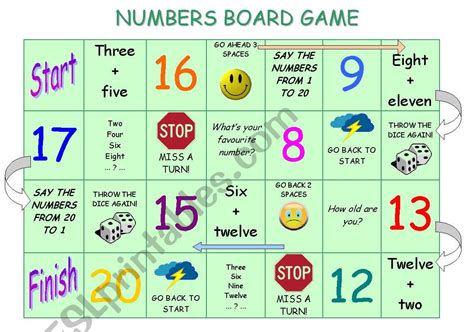 Numbers Board Game Esl Worksheet By Stefaniar