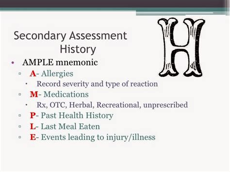 Secondary Assessment History ~ Nurses Notes
