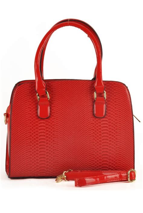 Red Embossed Snakeskin Grab Shoulder Bag Bridgets Boutique