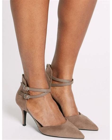 Lyst Marks And Spencer Extra Wide Fit High Heel Strap Court Shoes In Brown