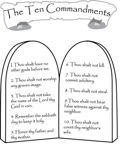 List Of Ten Commandments Printable Worksheet