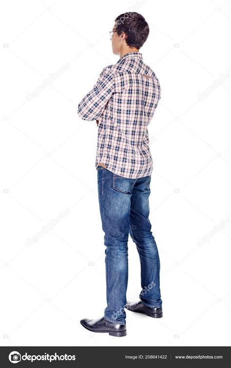 Full Body Half Turn Back View Portrait Smiling Young Man Stock Photo By