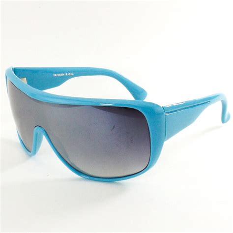 vintage 80s nos oversize shield sunglasses blue sport sun etsy