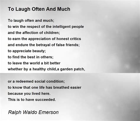 To Laugh Often And Much Poem By Ralph Waldo Emerson Poem Hunter