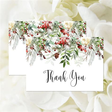 Simple elegant wedding thank you cards, easy to personalize with your favorite picture and message. Christmas Thank You Card, Editable Template, Winter Thank You Note, Wedding Stationery, Christma ...