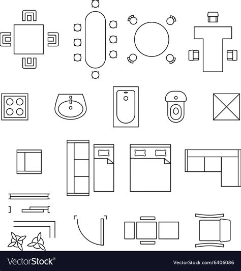 Furniture Linear Symbols Floor Plan Icons Royalty Free
