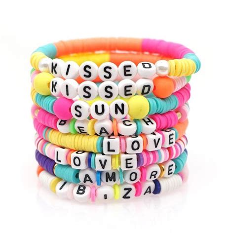 Polymer Clay Beads Letter Charms Bracelet Love Kissed Sun Etsy