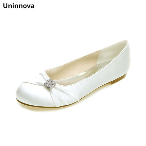 Vory White Wedding Flats Banquet Crystal Pleated Ivory Bridal Shoes