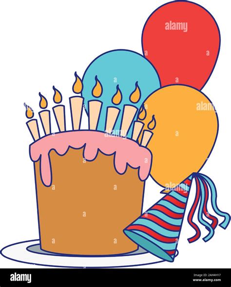 Birthday Cake With Balloons And Party Hat Colorful Design Stock Vector Image And Art Alamy