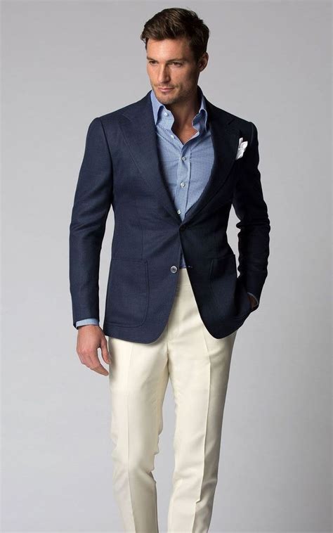 Business Casual Combo Inspiration With Cream Trousers Navy Blazer Light