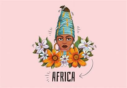 African Tribal Woman Vector Flowers Leaves Clipart