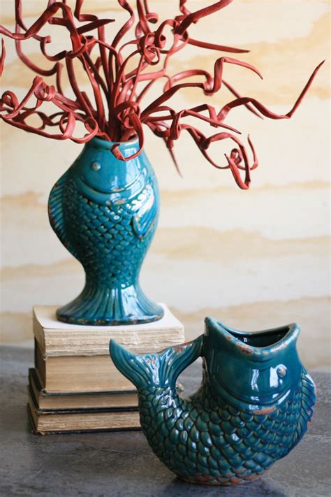 Turquoise Ceramic Fish Shaped Vase Fish Vase Ceramic Fish Vase