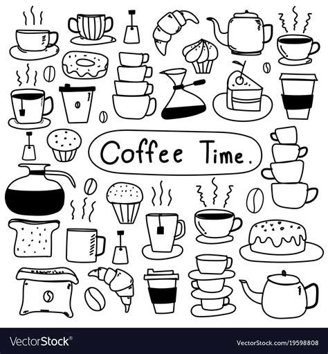 Line Hand Drawn Doodle Set Of Coffee Royalty Free Vector