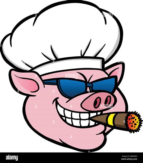 Smoking Bbq Pig A Cartoon Illustration Of A Smoking Bbq Pig Mascot