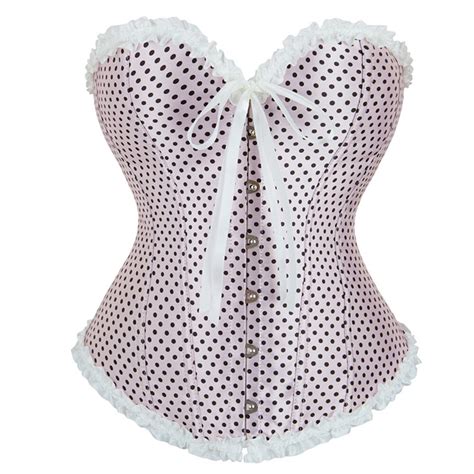 Fashion Light Pink Polka Dot Ruffles Sexy Bustiers And Corset Top