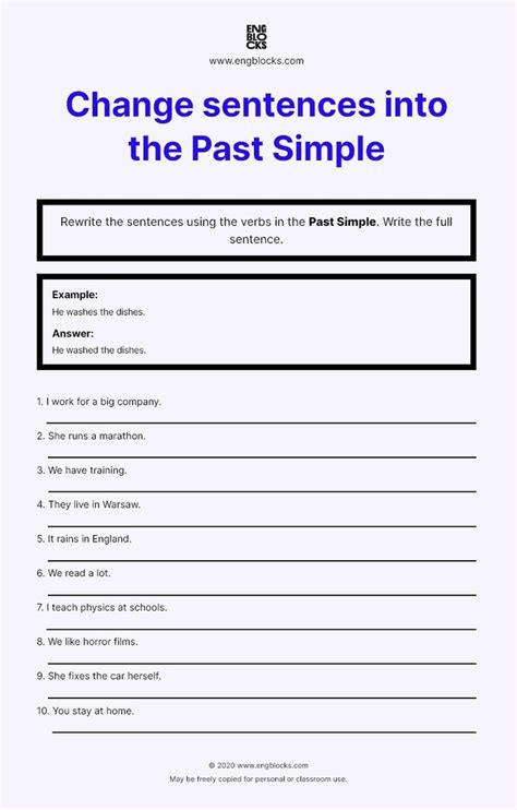 Change Sentences Into The Past Simple Worksheet English Worksheets