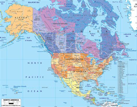 Detailed Political Map Of North America With Roads Maps