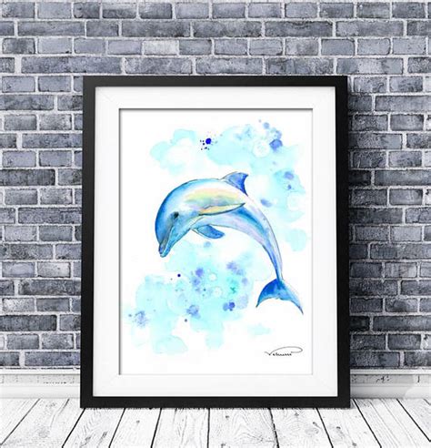 Dolphin Watercolor Print Colorful Dolphin Wall Art Dolphin Painting