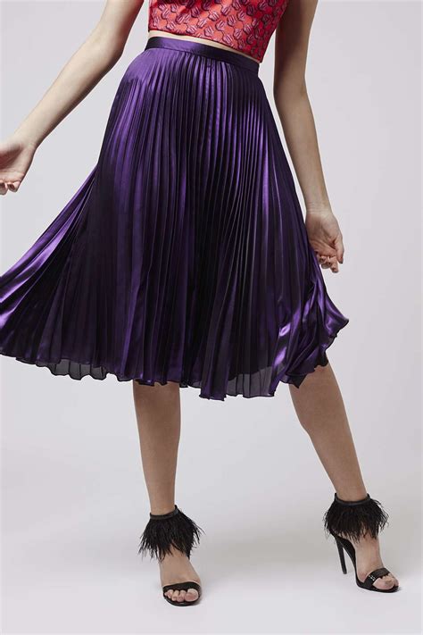 lyst topshop foil pleated midi skirt in purple