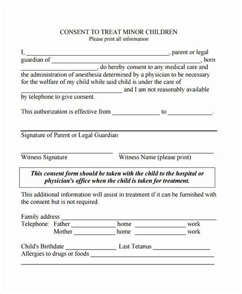 Free Medical Consent Form Child Printable Printable Forms Free Online