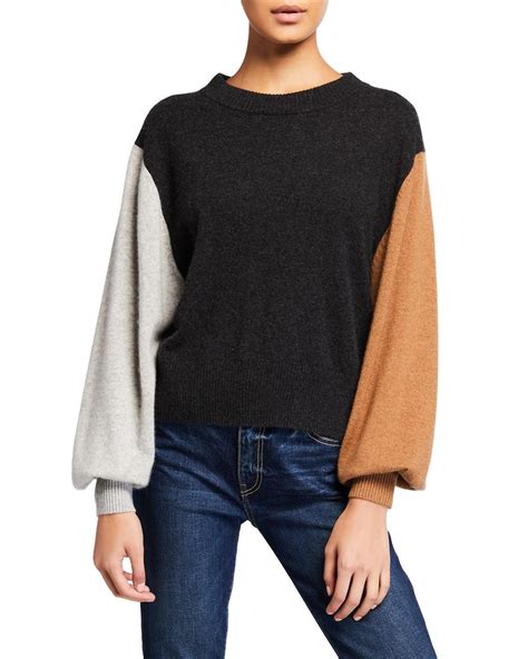 Splendid Colorblock Cashmere Bishop Sleeve Sweater Sweater Sleeves
