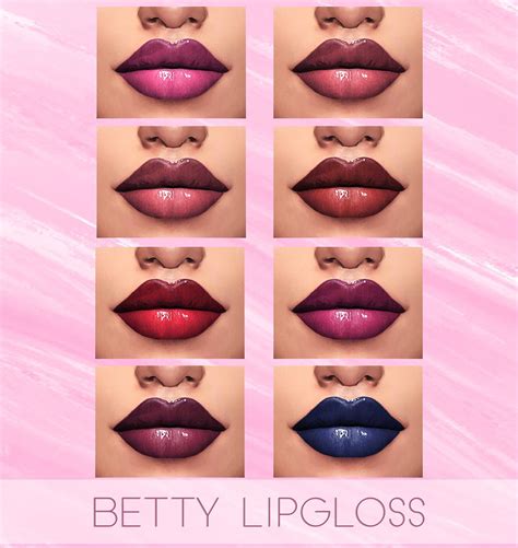 Kenzar Sims4 Betty Lipgloss 9 Swatches Proud Black Simmer Sims