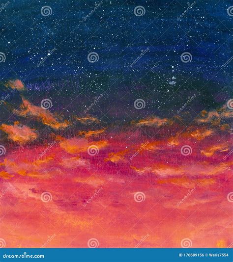 Beautiful Clouds And The Dark Blue Night Starry Sky Painted By The