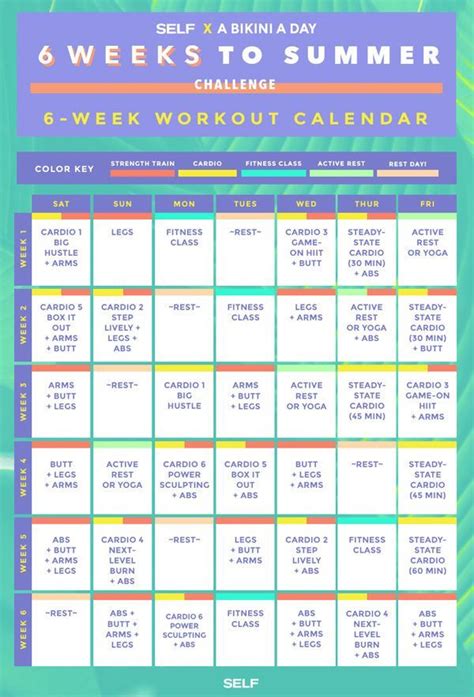 Here is your weekly workout schedule! The 6 Weeks to Summer Workout Calendar | SELF.com ...