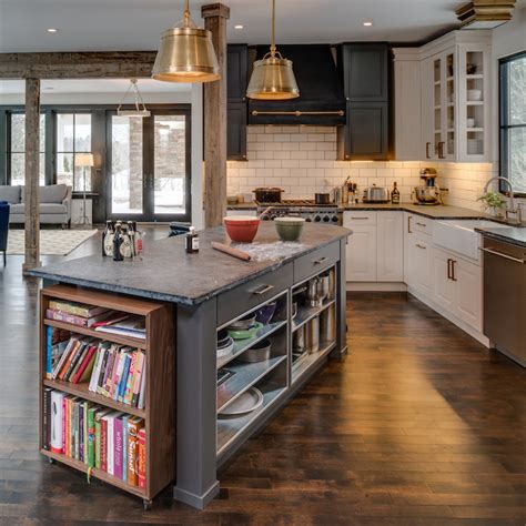 Holds utensils, pots and pans, cookbooks and more; Kitchen Island Bookcase Design Ideas