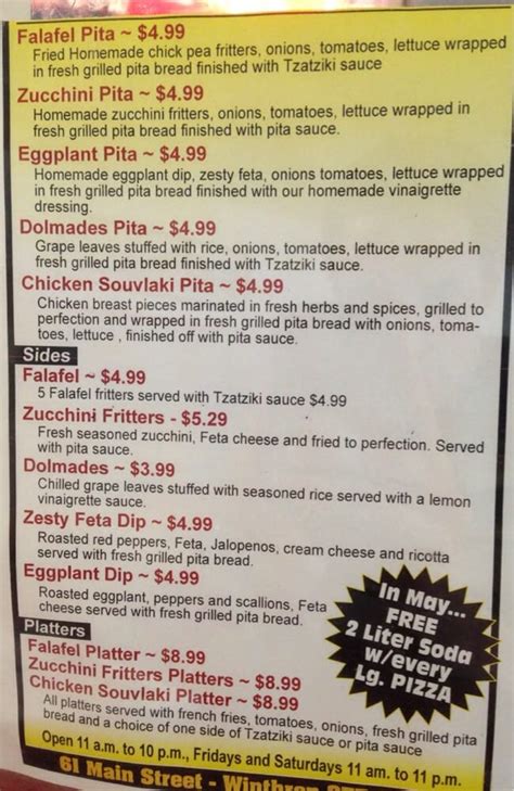 Winthrop House Of Pizza Italian 61 Main St Winthrop Me