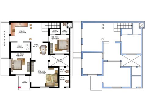 Floor Plan Of The House With Furniture Details In Autocad