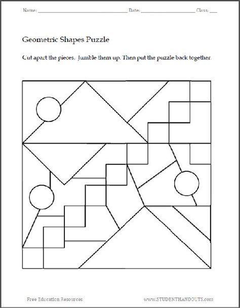 Geometric Shapes Printable Puzzle 1 Student Handouts