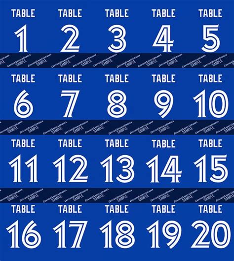 Toronto Blue Jays Themed Table Numbers 1 20 5x7 Size Custom