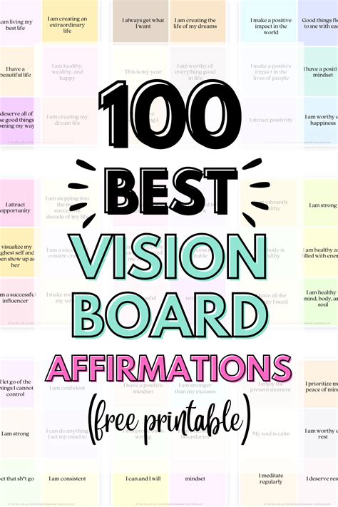 The Words 100 Best Vision Board Affirmations Are In Different Colors