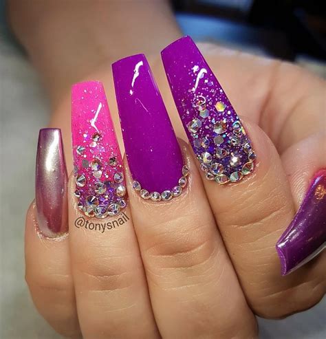 Fun Nails Design Magenta Nails Purple Nail Art Sparkle Nails Fun