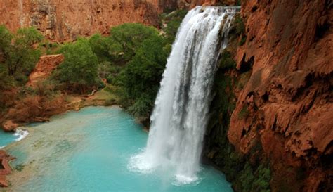 Havasu Falls And Other Waterfalls In The Grand Canyon After A Long Hike