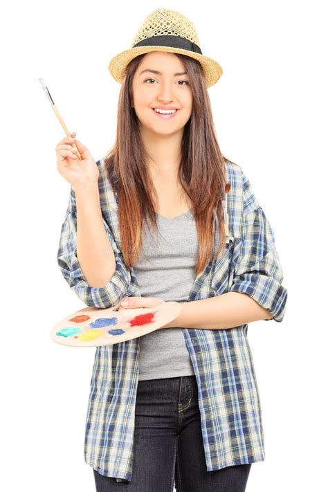 Beautiful Female Artist Holding A Paintbrush Stock Photo Image Of