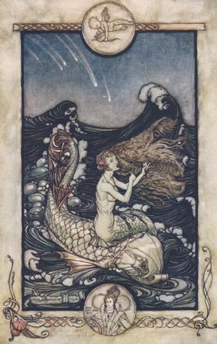 Mermaid Riding A Fish Antique Print By Arthur Rackham