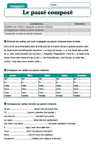 116 fiches de conjugaison cm1. Évaluation : le passé composé CM1-CM2 - Fée des écoles