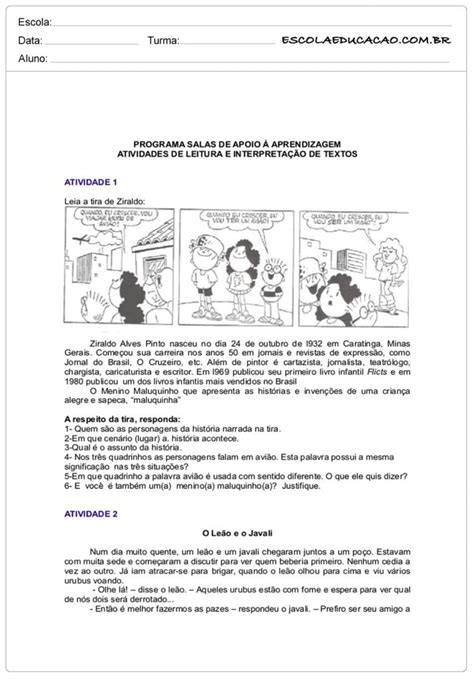 Atividades De Interpretação De Texto 6º Ano Atividades Educativas Escola