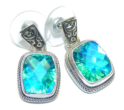 Secret Ocean Blue Aqua Topaz Sterling Silver Earrings 8 90g 71 25