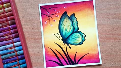 Easy Butterfly Scenery Drawing With Oil Pastels Step By Step Youtube