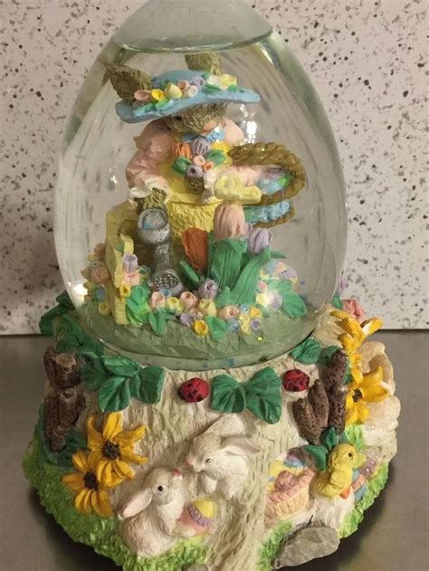 Easter Snow Globe Music Box Easter Parade Works Mama Bunny Baby Spring