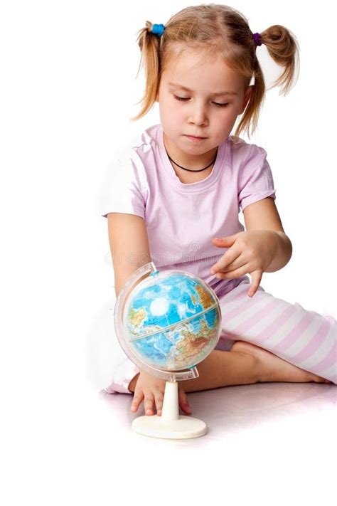 Beautiful Girl Playing With A Globe Stock Image Image Of Continent