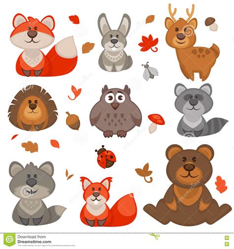 Set Of Cute Cartoon Forest Animals Stock Vector Illustration Of Deer