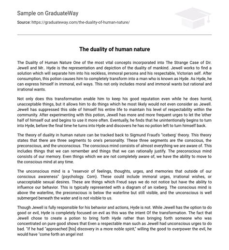 ⇉the Duality Of Human Nature Essay Example Graduateway