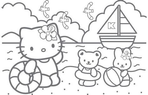 Hello Kitty in the beach | Coloring Pages